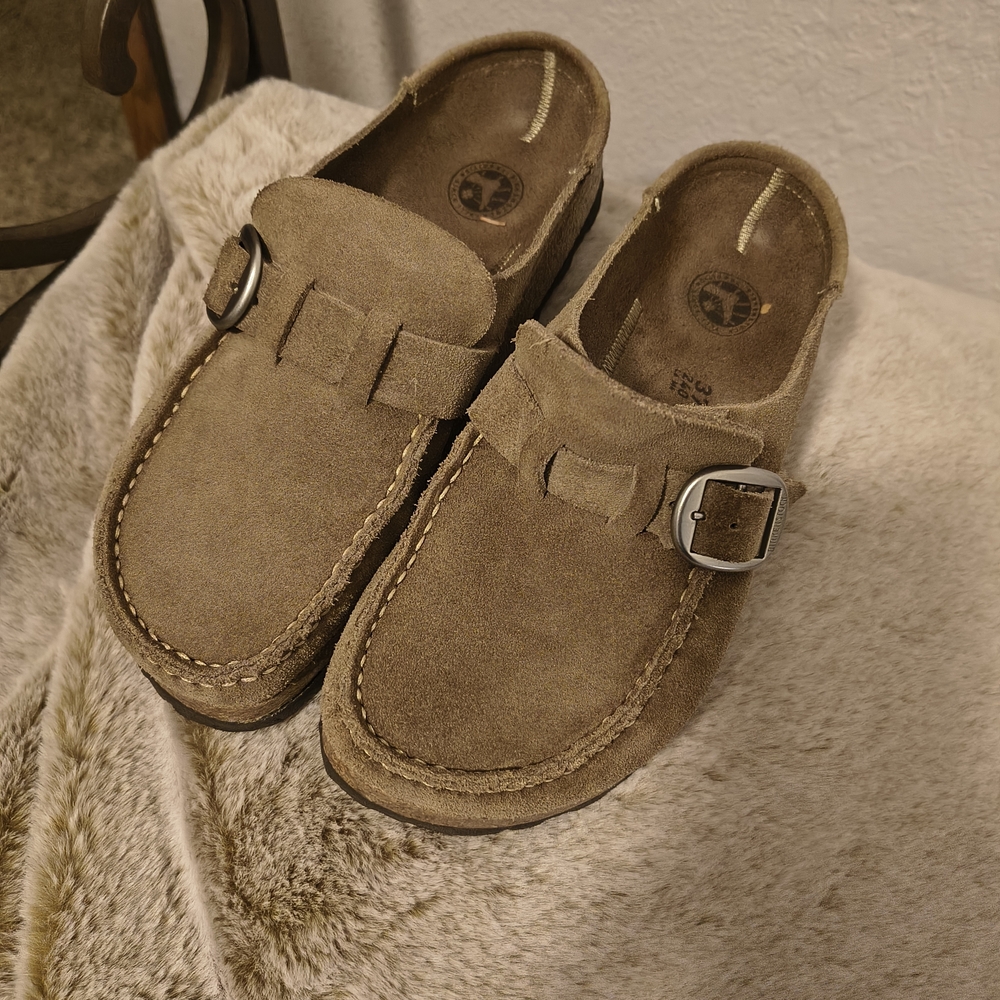 Birkenstock Brown Suede Slip-On Loafers with Buckle
